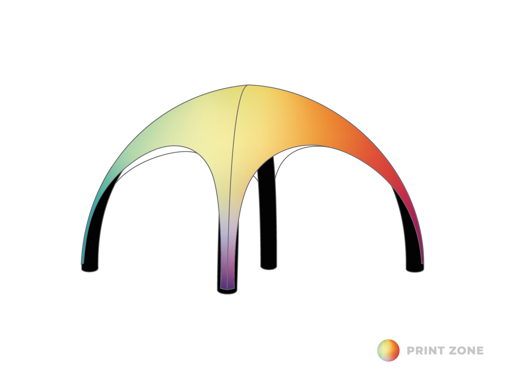 Inflatable tent Globe - 6x6m - Black frame - Print roof