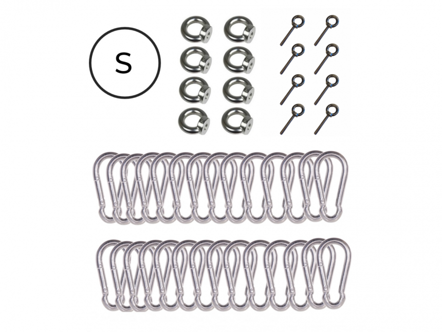 Carabiner set - stainless steel - measure made eyebolts for stretch tent 6,5 x 6,5 m 
