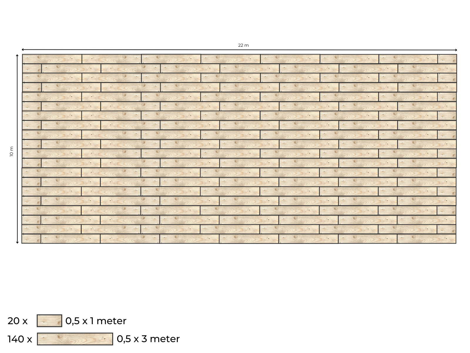 Suelo de madera completo para carpa beduina de 10 x 21,5 m