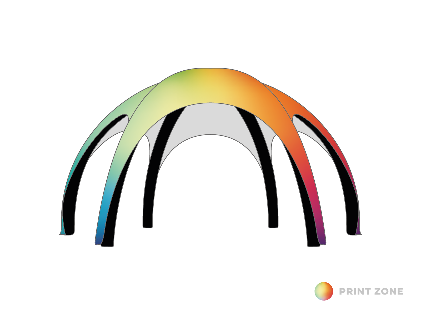 Inflatable tent Galaxy - 8x8m - Black frame - Print roof