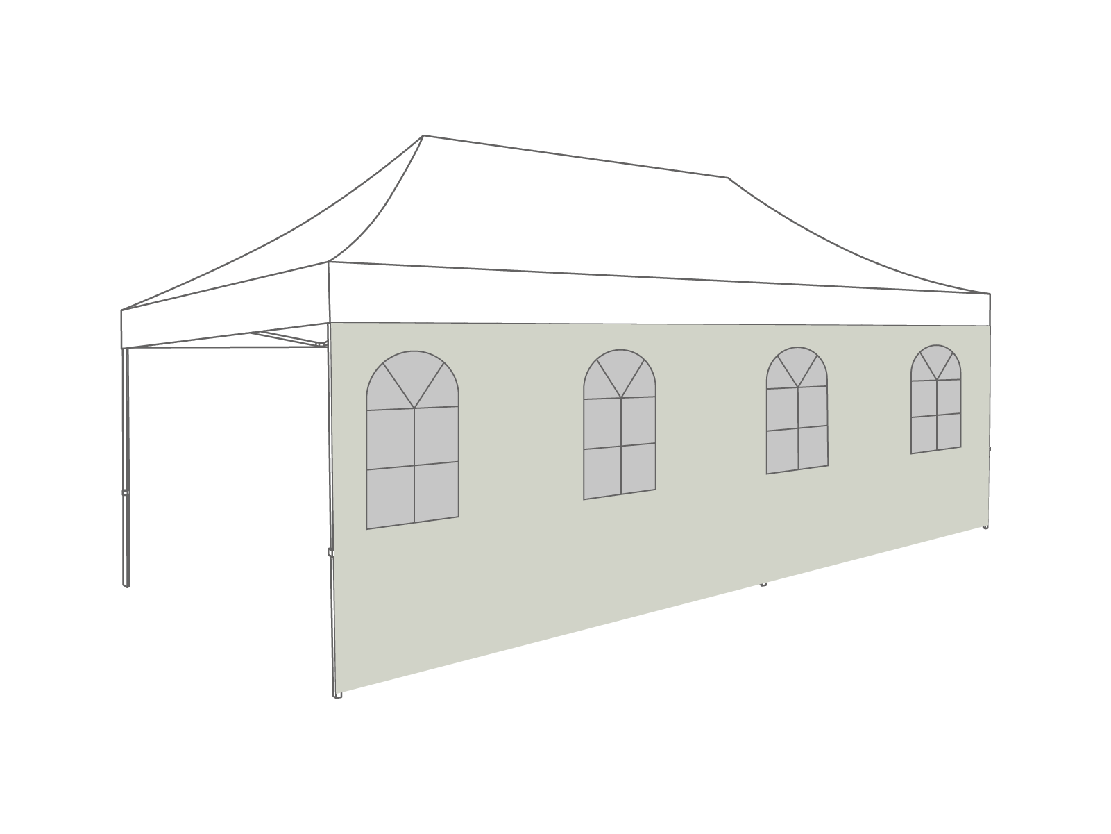 Tonnelle pliante Paroi latérale avec fenêtre en arche - 6m - Polyester (pour 3x6) Gris clair