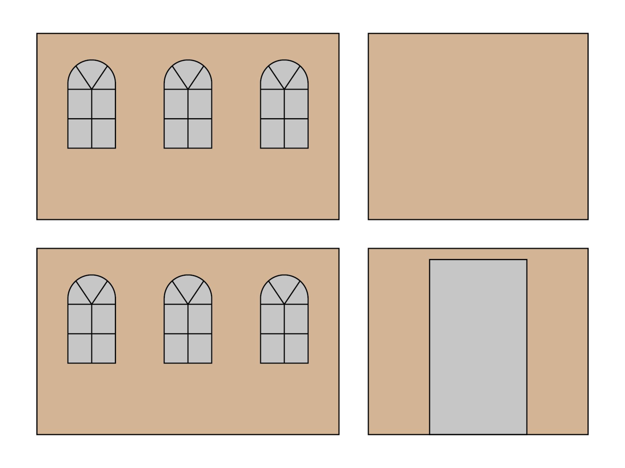 Folding tent Sidewall set with carry bag - Arched windows - 3x4,5m - Polyester Desert Sand