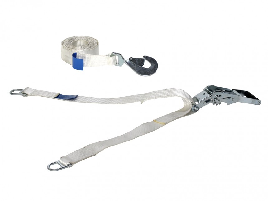Tension strap with ratchet - Double anchoring (Y-form) - 450 cm - White