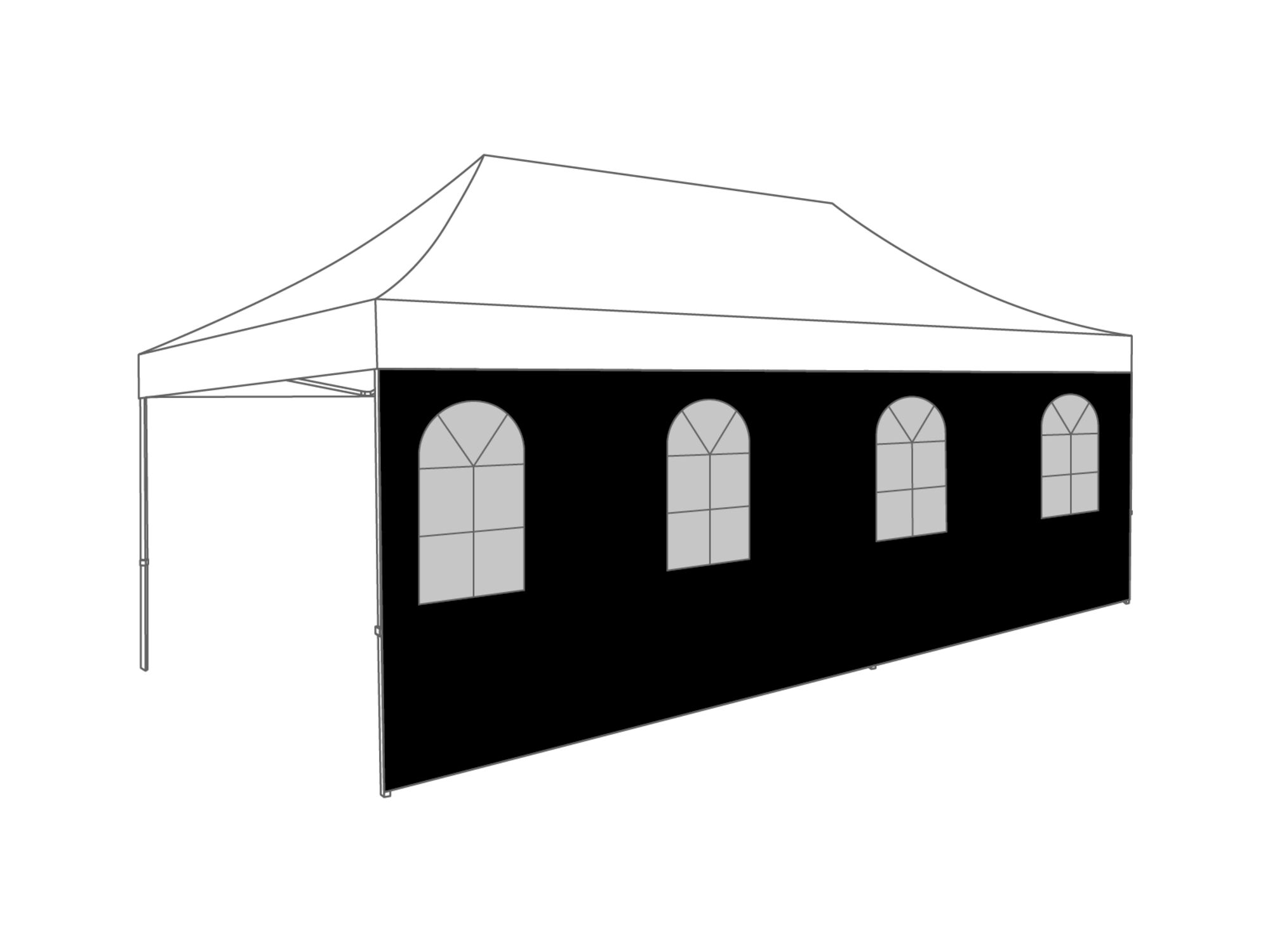 Pared lateral con ventana arqueada - 6m - Poliéster (para 3x6) negro