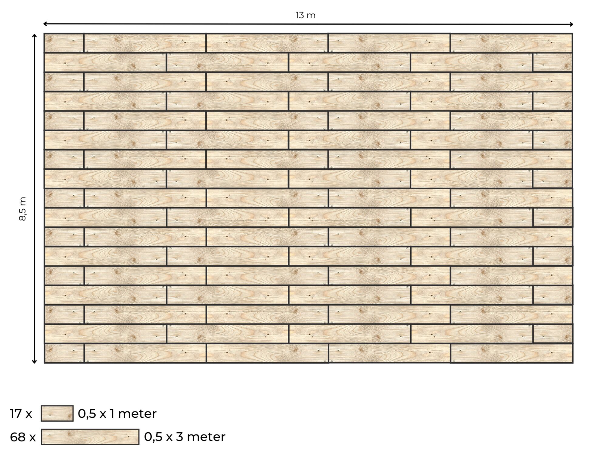 Suelo de madera completo para carpa beduina de 8,5 x 12,5 m