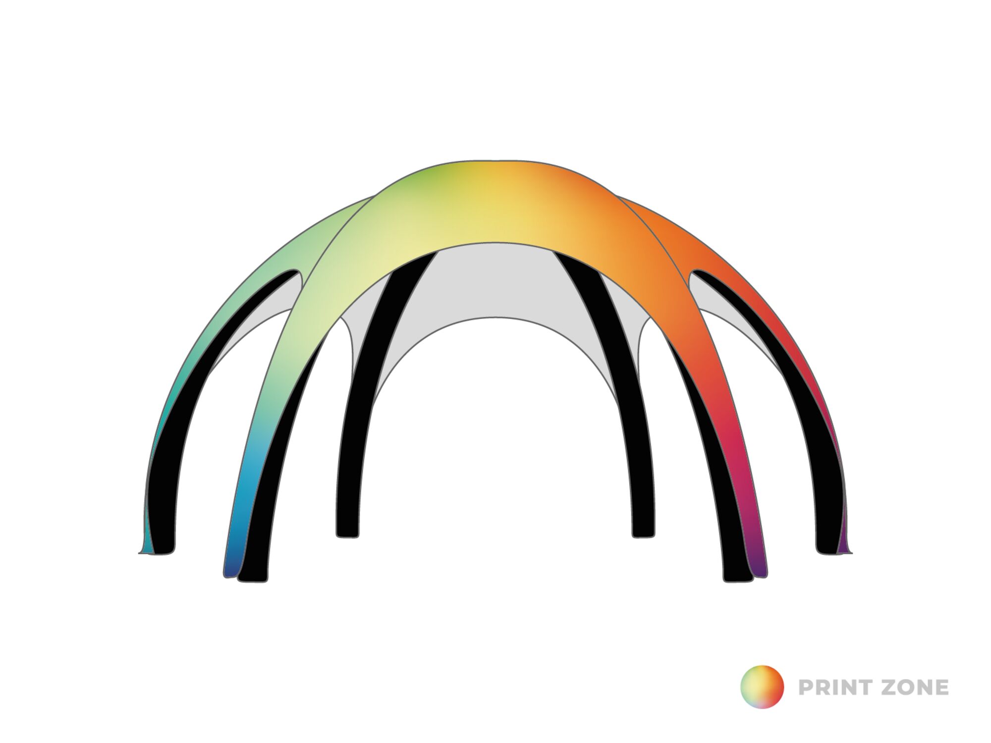 Inflatable tent Galaxy - 8x8m - Black frame - Print roof