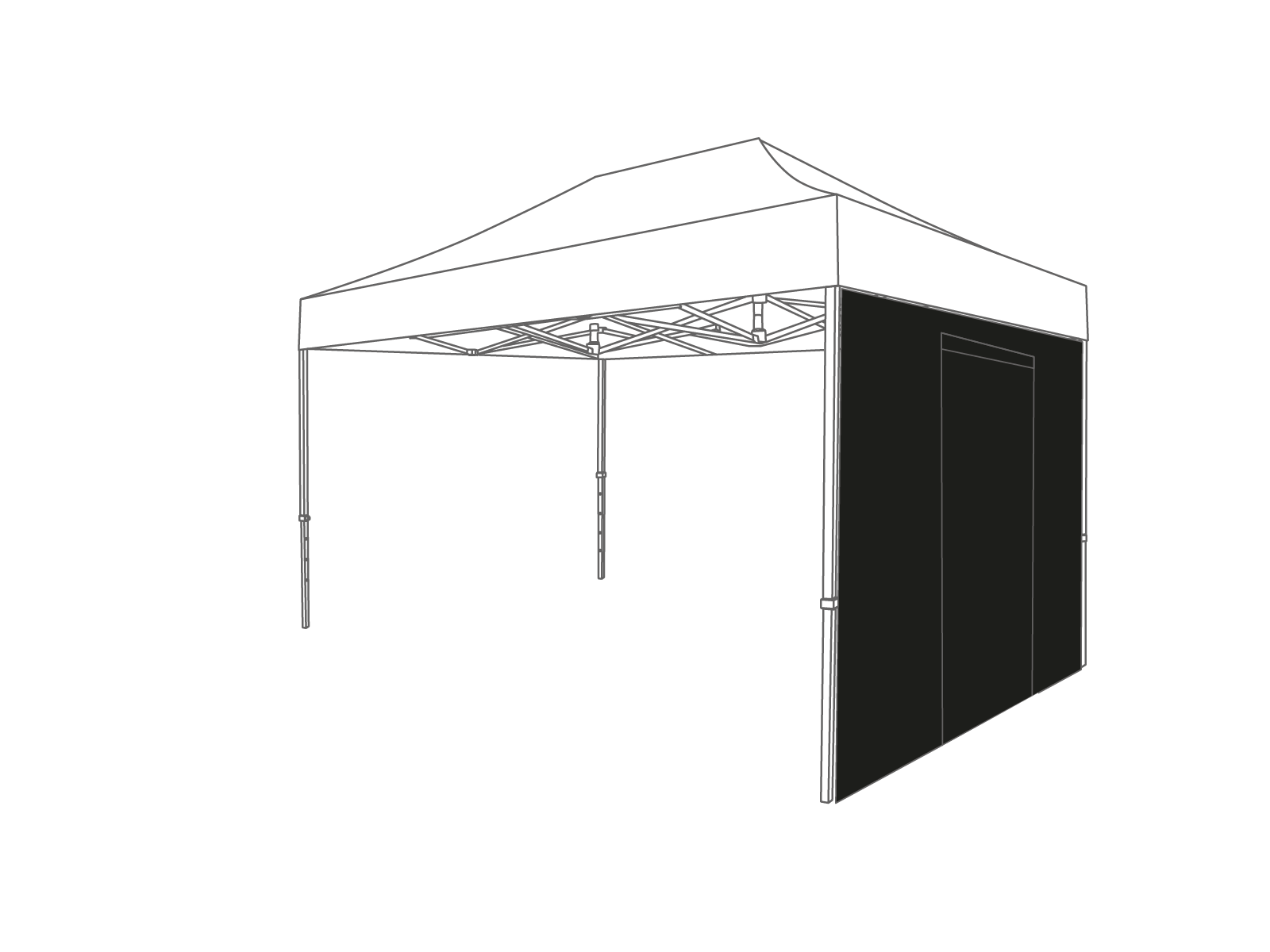 Pared lateral con puerta - 2m - Poliéster negro