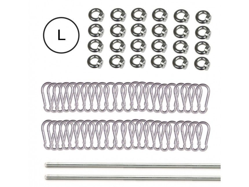 Kit de mousquetons - inox - tige filletée à couper pour tente stretch 10 x 12,5 m 