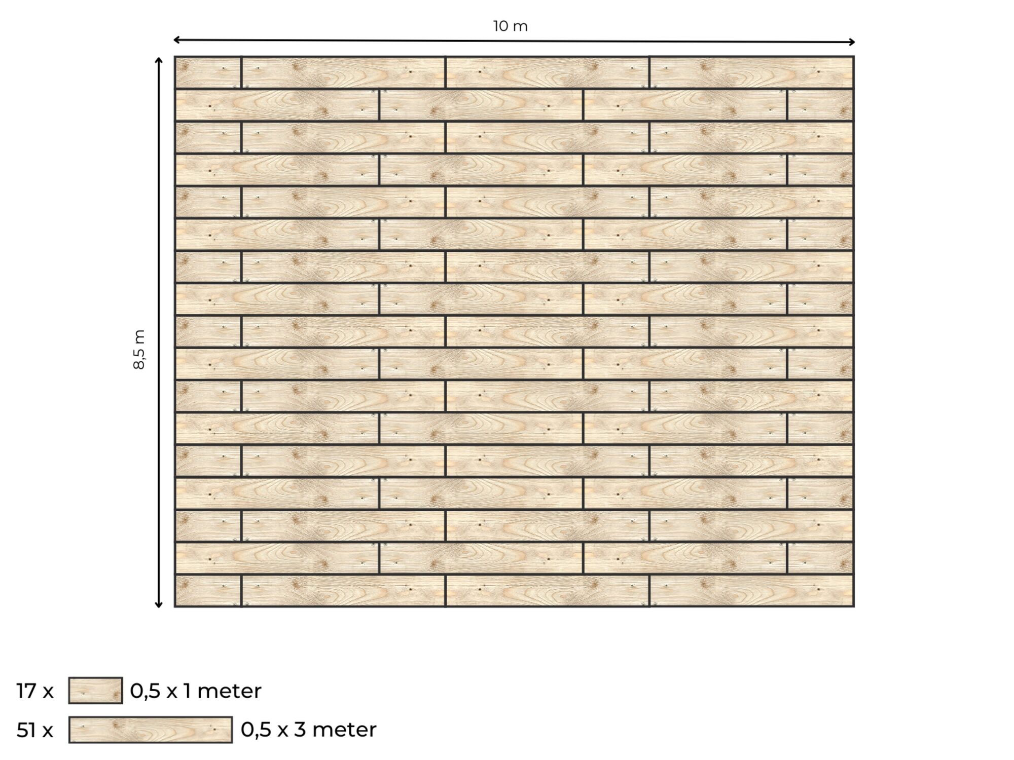 Suelo de madera completo para carpa beduina de 8.5 x 10 m