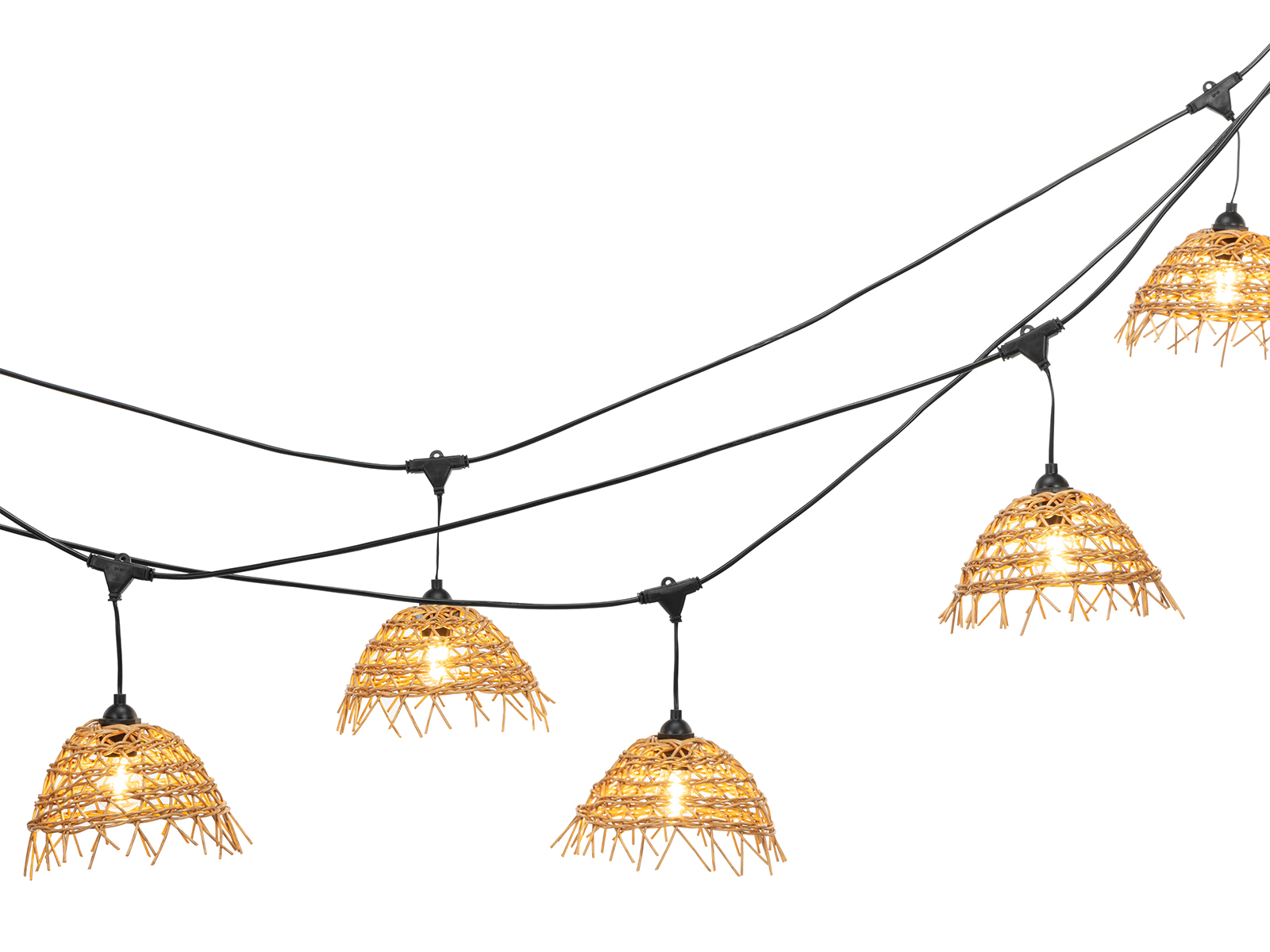 Føro Boho light string warm white - set of 10 m with 10 led light bulbs and 10 braided lamp shades