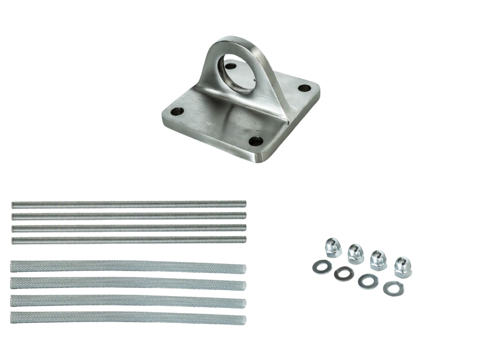 Muurplaat 10 x 10 cm met draadstangen 250 mm en bevestigingsmateriaal