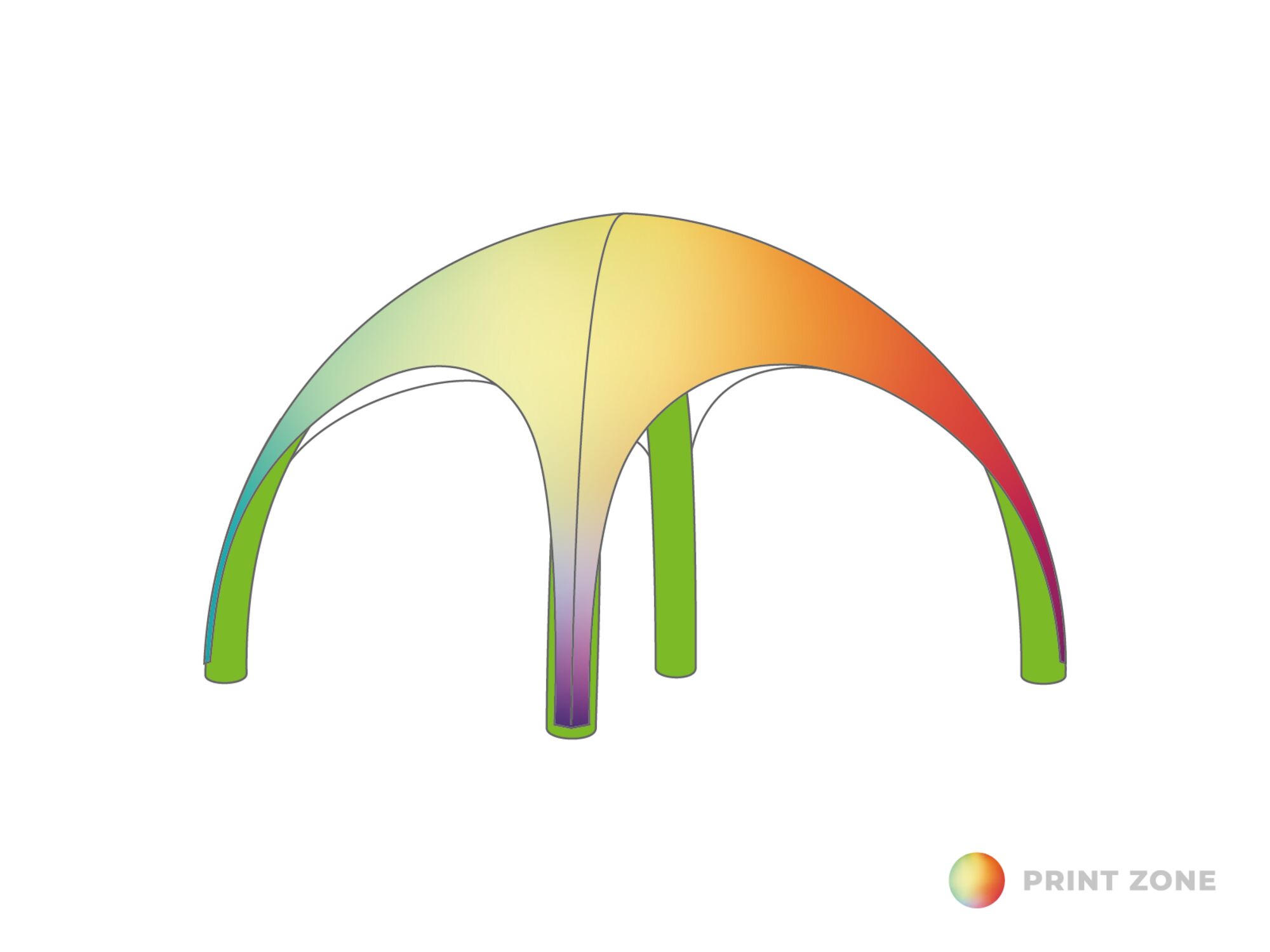 Opblaasbare tent Globe - 6x6m Groen frame - Bedrukt dakzeil