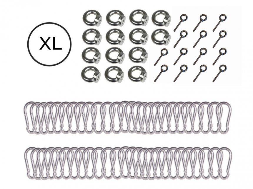 Carabiner set - stainless steel - measure made eyebolts for stretch tent 10 x 15 m 