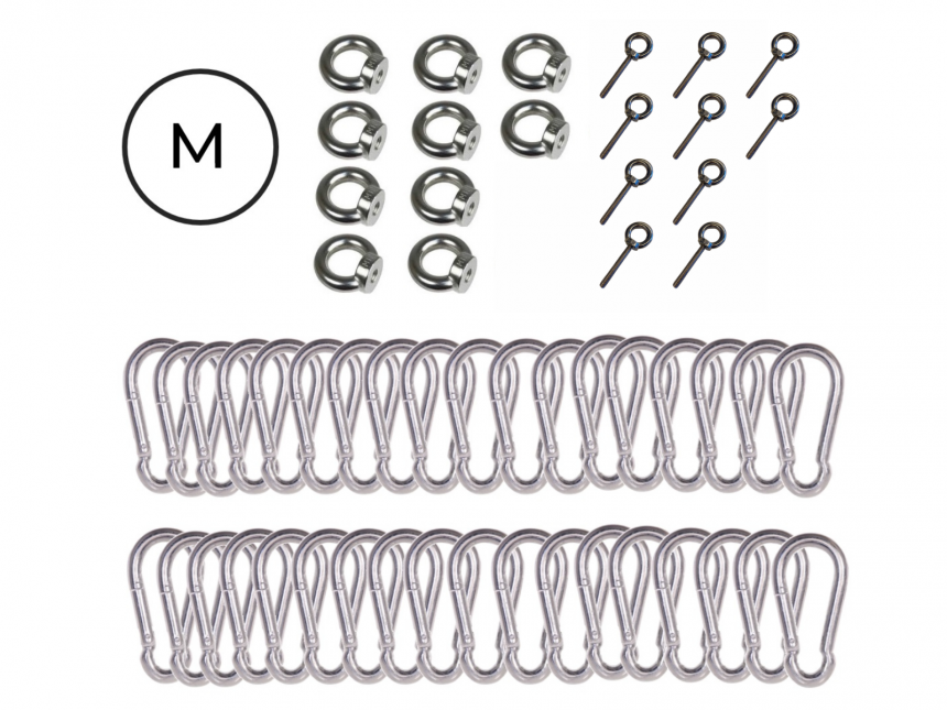 Carabiner set - stainless steel - measure made eyebolts for stretch tent 8,5 x 10 m