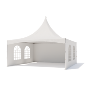 Witte pagodetent met doorzichtige zijwanden