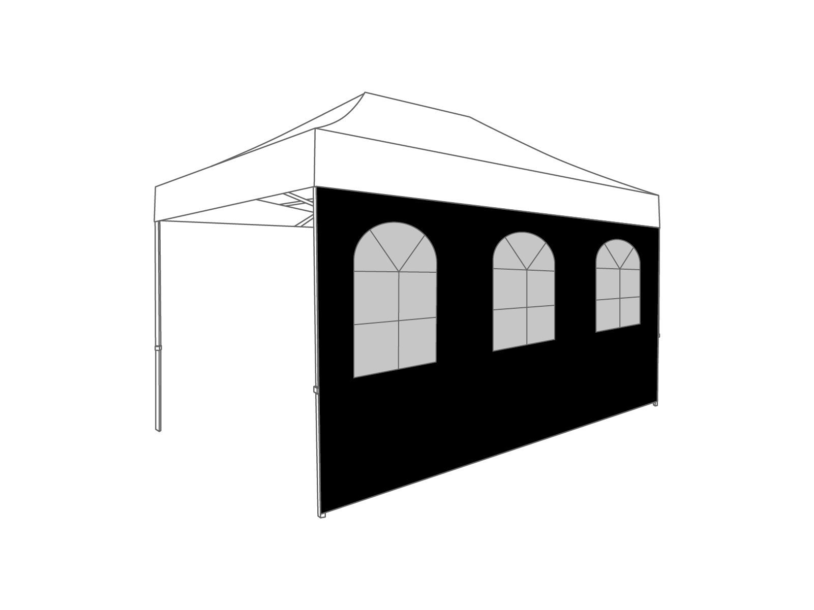 Folding tent Sidewall arched window - 4,5m - Polyester Black