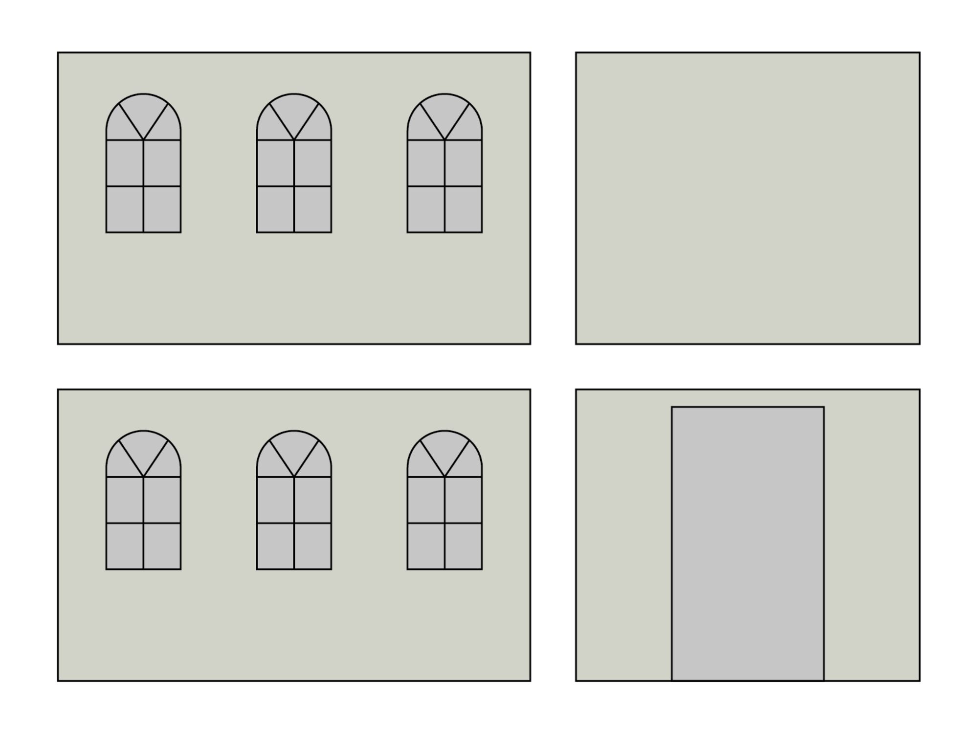 Kit de parois latérales avec sac de transport - Fenêtres en arche - 3x4,5m - gris clair