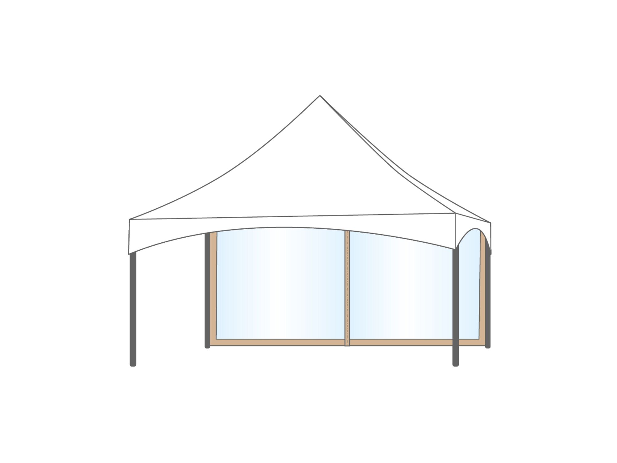 Pagodenzelt mit Kedernaht Seitenwand Panorama 5 m Sand