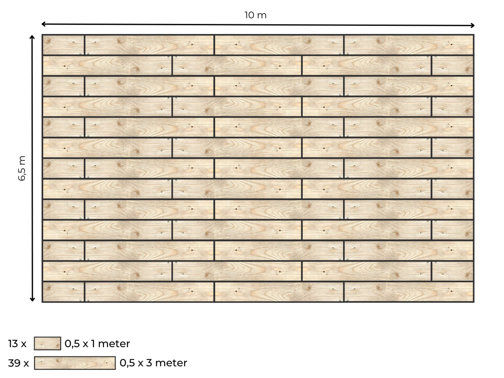 Suelo de madera completo para carpa beduina de 6.5 x 10 m
