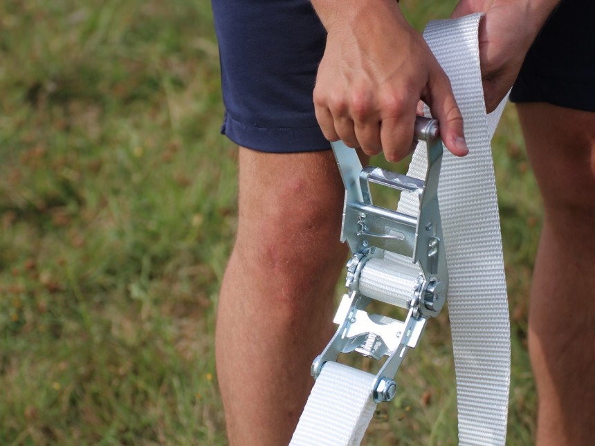 Tension strap with ratchet - Double anchoring (Y-form) - 450 cm - White