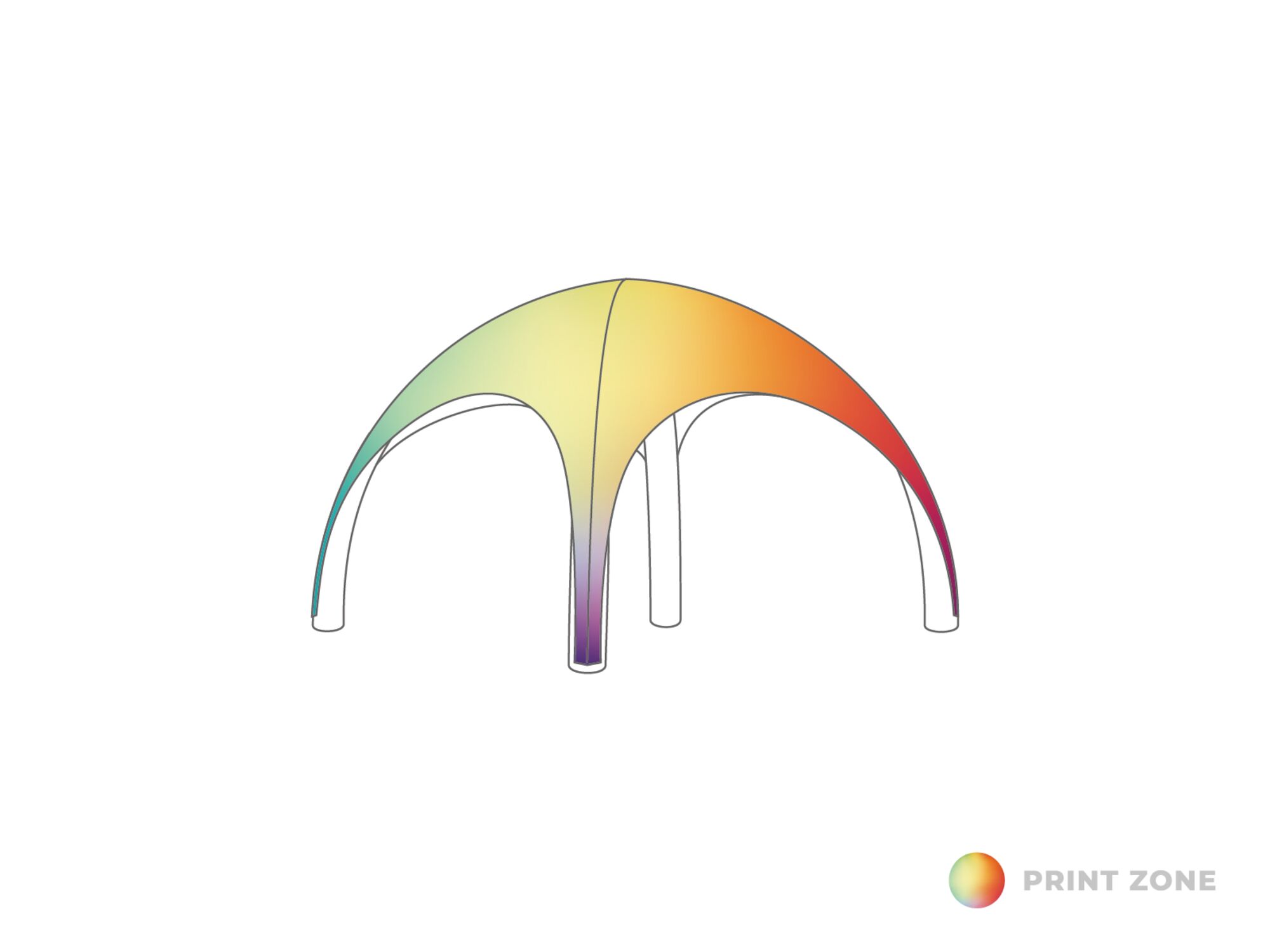 Tente gonflable Globe - 4x4m Structure blanc - Toit imprimé